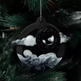 Mordovian jewelry Christmas tree toy "Landscape" with black obsidian